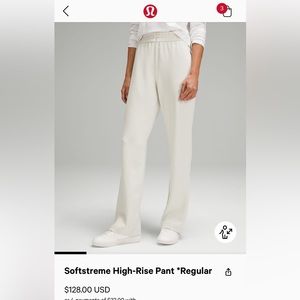 BNWT LULULEMON softstreme pant regular sz 10 bone